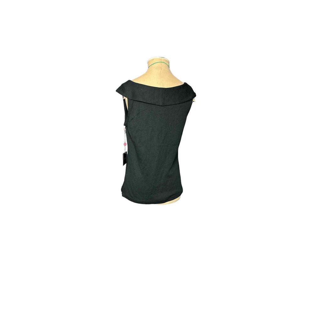Rafaella Black Sleevless Knit Cotton Top Beautiful Collar NWT Size Small - Picture 4 of 4